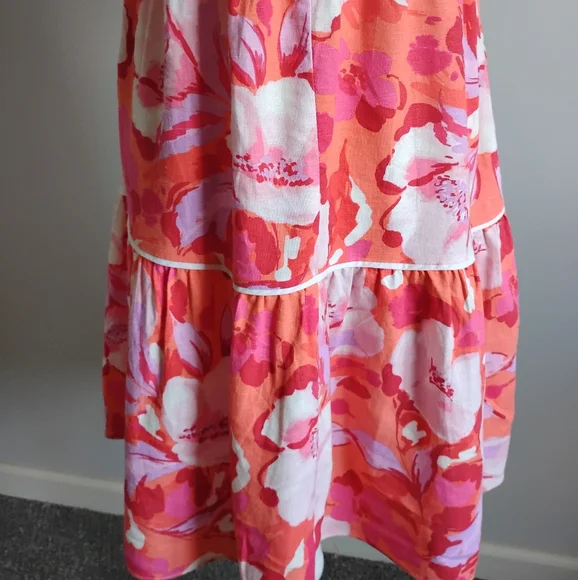 Vince Camuto Linen Blend Tropical Print Pink Orange Floral Easy Dress Size 4 - Picture 11 of 16